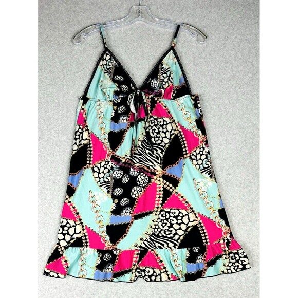 Kathryn Mini Dress Womens Medium Triangle Top Boho Strappy Ruffle Trim Sundress - Picture 5 of 15